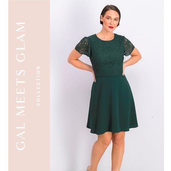 🆕️ NEW Gal Meets Glam Collection Petite Lace Datails Fit & Flare Dress Green 6 - Picture 5 of 12